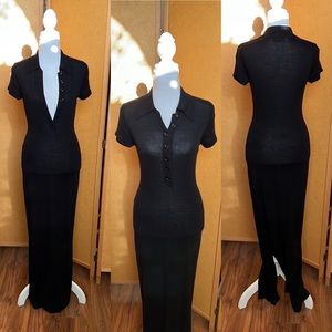 Banana Republic XS maxi shirt dress w/ side slit and buttoned neckline - Navy